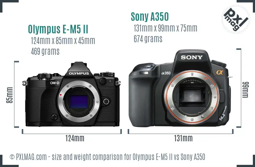 Olympus E-M5 II vs Sony A350 size comparison