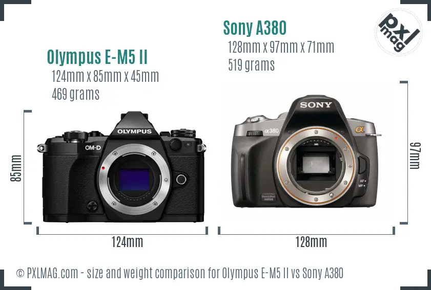 Olympus E-M5 II vs Sony A380 size comparison