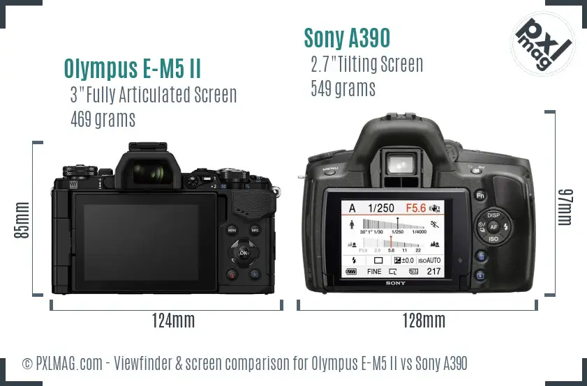 Olympus E-M5 II vs Sony A390 Screen and Viewfinder comparison