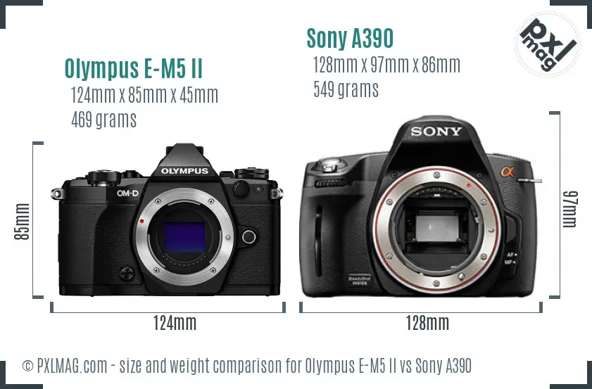 Olympus E-M5 II vs Sony A390 size comparison