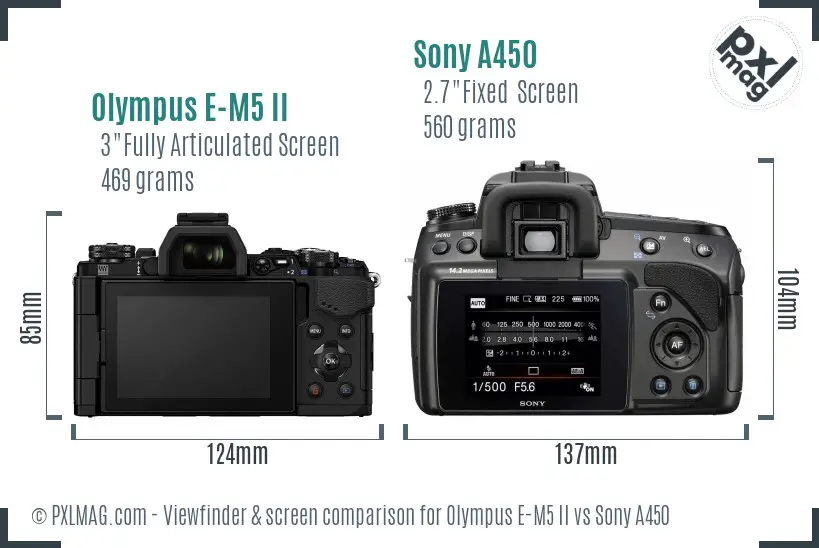 Olympus E-M5 II vs Sony A450 Screen and Viewfinder comparison