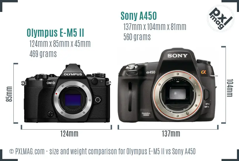 Olympus E-M5 II vs Sony A450 size comparison