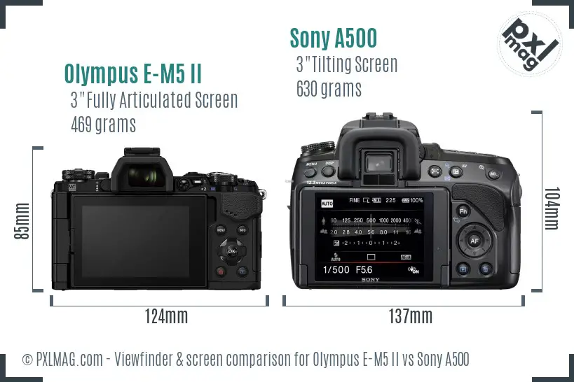Olympus E-M5 II vs Sony A500 Screen and Viewfinder comparison