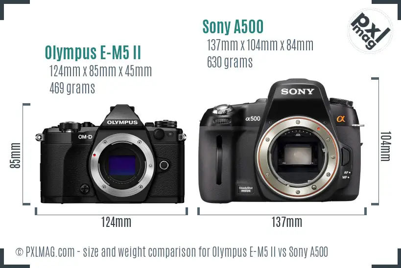Olympus E-M5 II vs Sony A500 size comparison