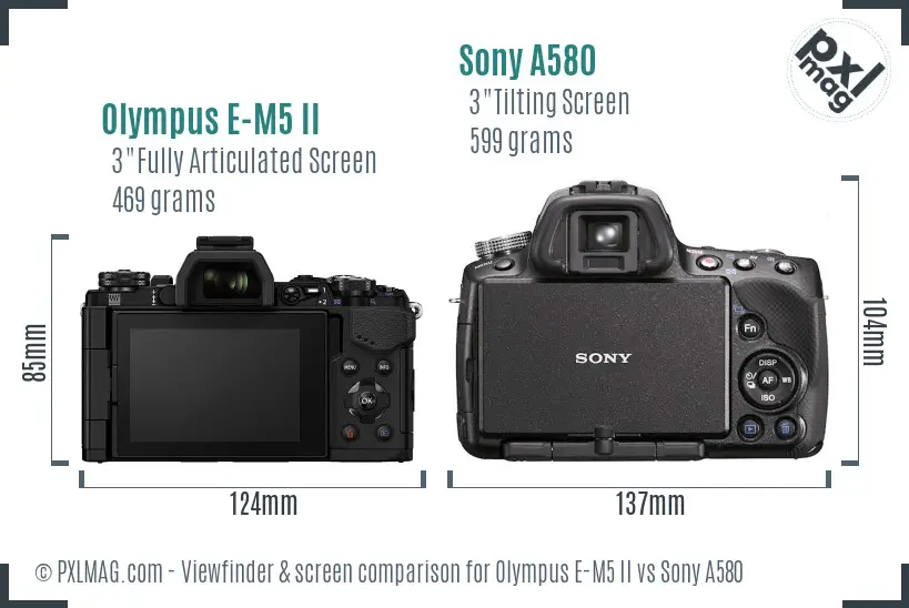 Olympus E-M5 II vs Sony A580 Screen and Viewfinder comparison