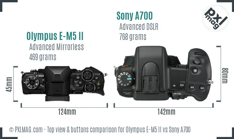 Olympus E-M5 II vs Sony A700 top view buttons comparison
