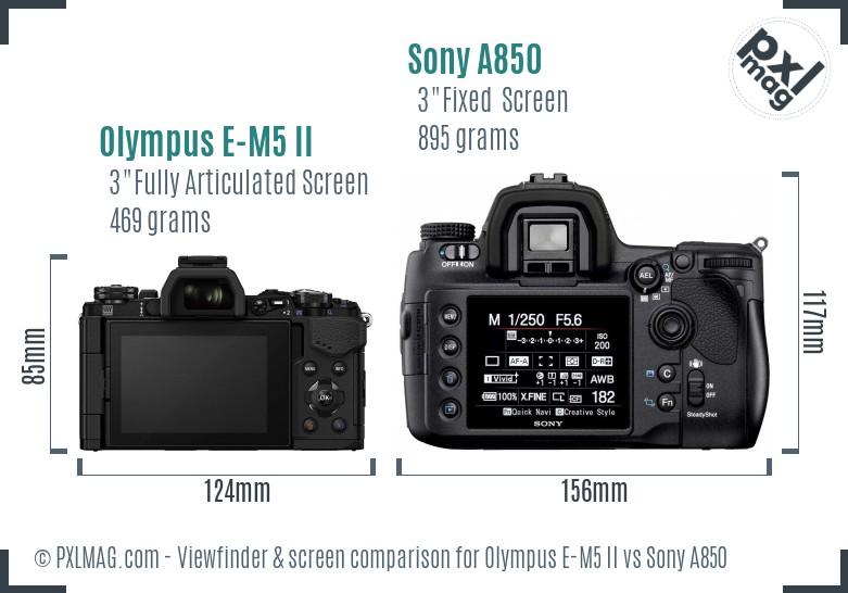 Olympus E-M5 II vs Sony A850 Screen and Viewfinder comparison