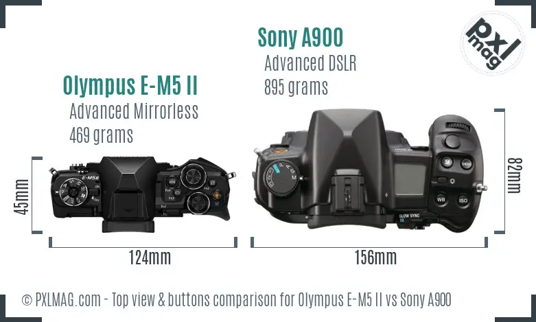 Olympus E-M5 II vs Sony A900 top view buttons comparison