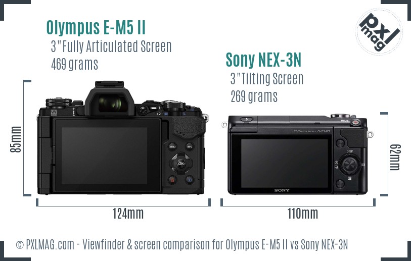 Olympus E-M5 II vs Sony NEX-3N Screen and Viewfinder comparison