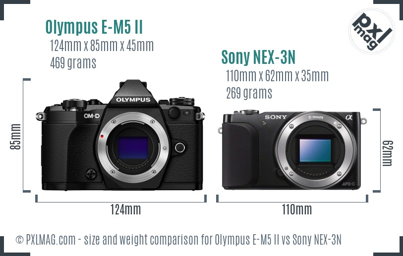 Olympus E-M5 II vs Sony NEX-3N size comparison