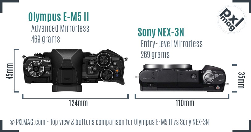 Olympus E-M5 II vs Sony NEX-3N top view buttons comparison