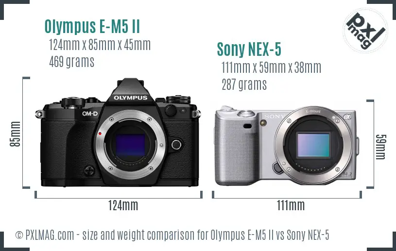 Olympus E-M5 II vs Sony NEX-5 size comparison