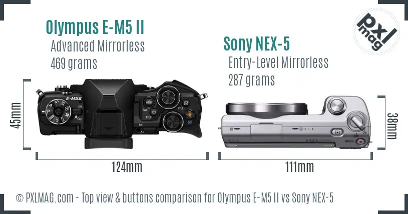 Olympus E-M5 II vs Sony NEX-5 top view buttons comparison