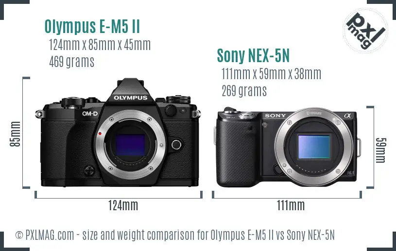 Olympus E-M5 II vs Sony NEX-5N size comparison