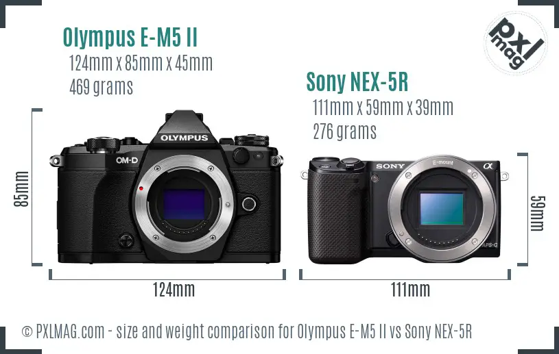Olympus E-M5 II vs Sony NEX-5R size comparison