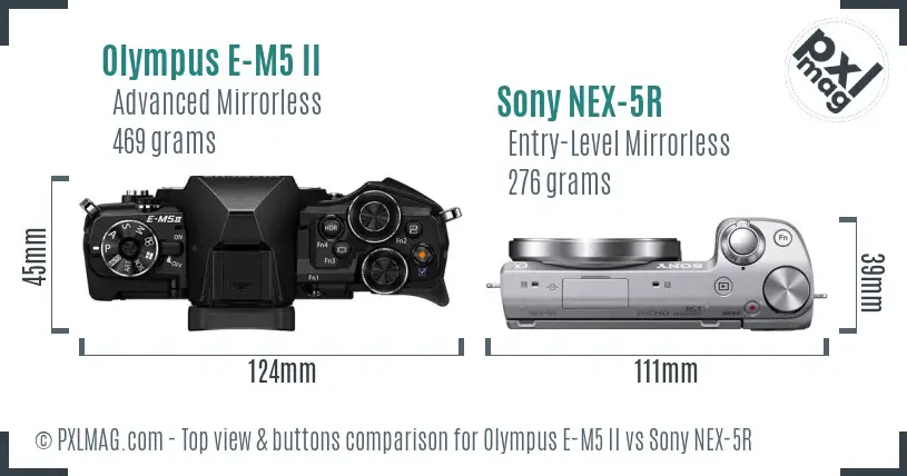Olympus E-M5 II vs Sony NEX-5R top view buttons comparison