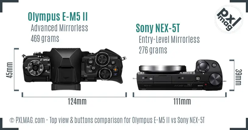 Olympus E-M5 II vs Sony NEX-5T top view buttons comparison