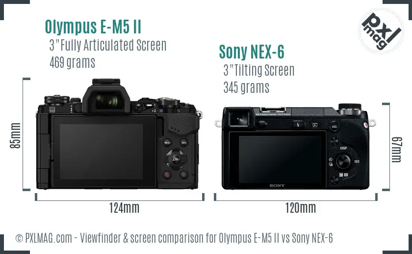 Olympus E-M5 II vs Sony NEX-6 Screen and Viewfinder comparison
