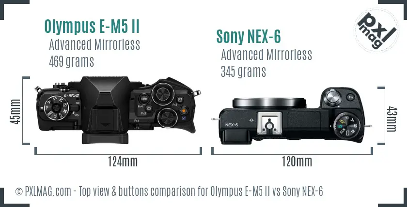 Olympus E-M5 II vs Sony NEX-6 top view buttons comparison