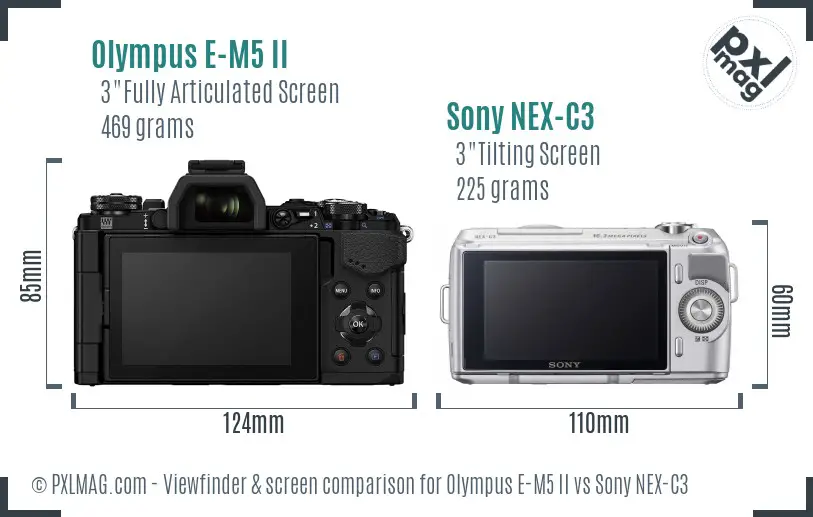 Olympus E-M5 II vs Sony NEX-C3 Screen and Viewfinder comparison