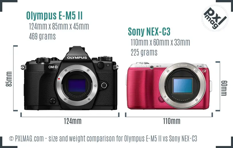 Olympus E-M5 II vs Sony NEX-C3 size comparison