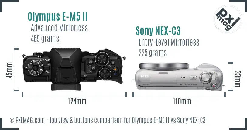 Olympus E-M5 II vs Sony NEX-C3 top view buttons comparison