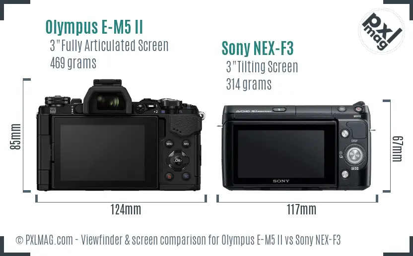 Olympus E-M5 II vs Sony NEX-F3 Screen and Viewfinder comparison