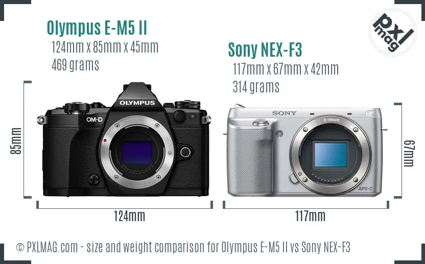 Olympus E-M5 II vs Sony NEX-F3 size comparison