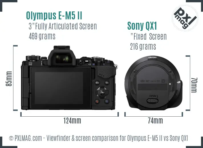 Olympus E-M5 II vs Sony QX1 Screen and Viewfinder comparison