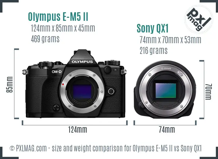Olympus E-M5 II vs Sony QX1 size comparison
