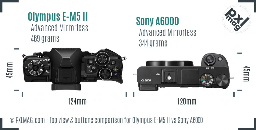 Olympus E-M5 II vs Sony A6000 top view buttons comparison