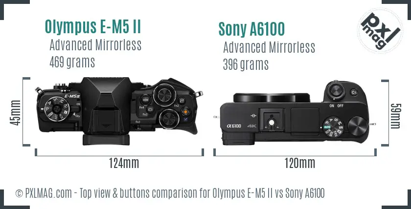 Olympus E-M5 II vs Sony A6100 top view buttons comparison