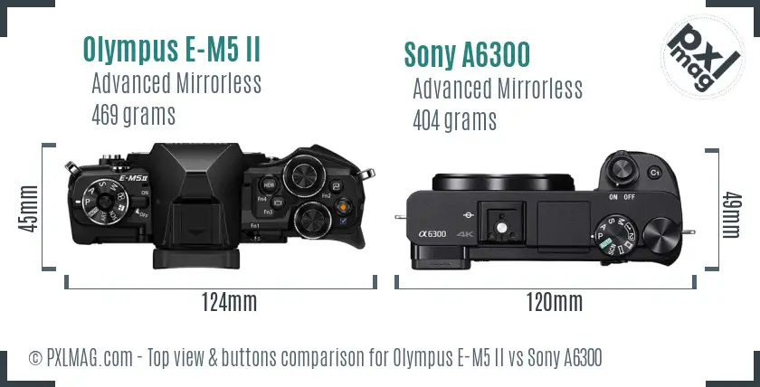Olympus E-M5 II vs Sony A6300 top view buttons comparison