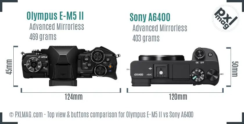 Olympus E-M5 II vs Sony A6400 top view buttons comparison