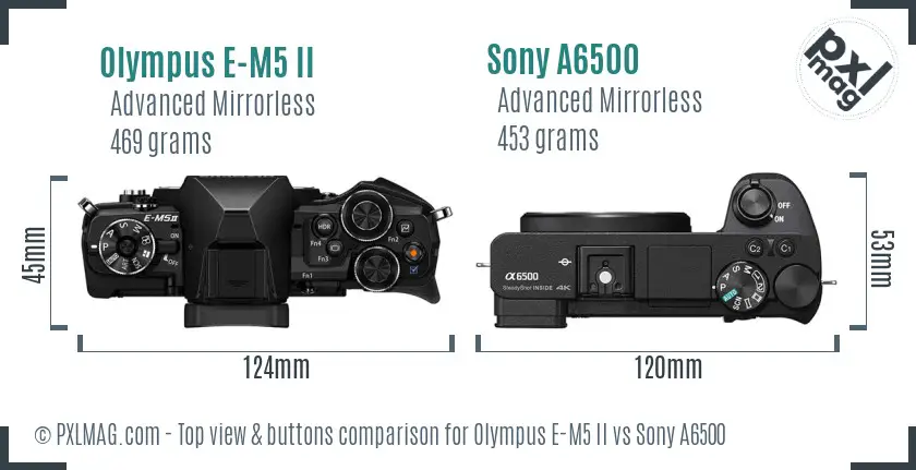 Olympus E-M5 II vs Sony A6500 top view buttons comparison