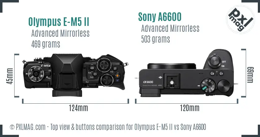 Olympus E-M5 II vs Sony A6600 top view buttons comparison