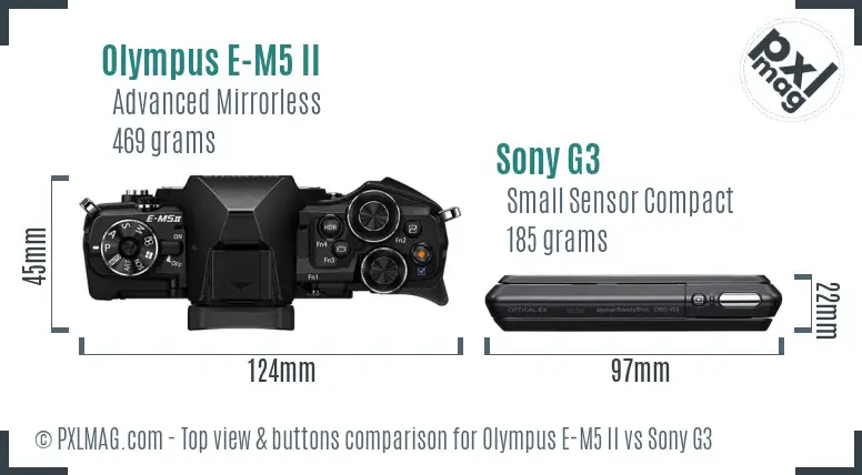 Olympus E-M5 II vs Sony G3 top view buttons comparison