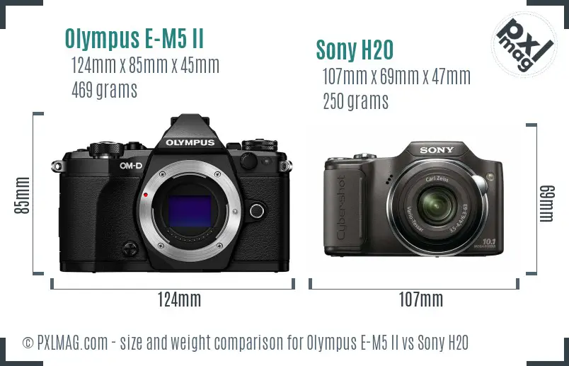 Olympus E-M5 II vs Sony H20 size comparison