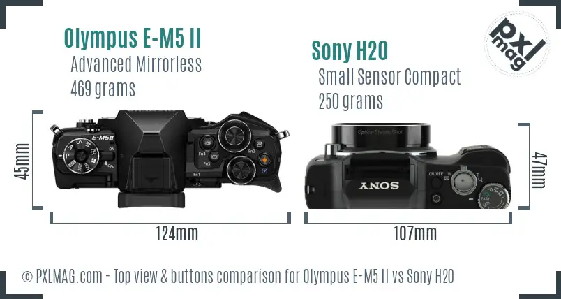 Olympus E-M5 II vs Sony H20 top view buttons comparison