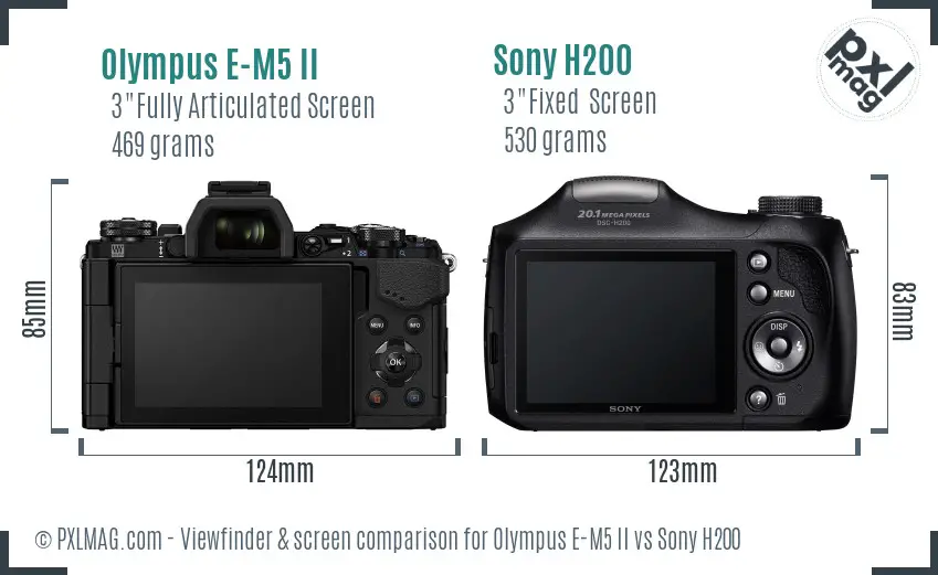 Olympus E-M5 II vs Sony H200 Screen and Viewfinder comparison