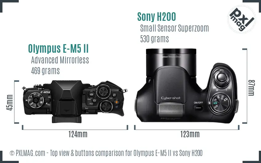 Olympus E-M5 II vs Sony H200 top view buttons comparison