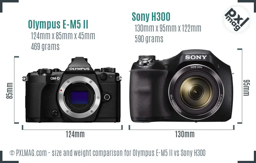 Olympus E-M5 II vs Sony H300 size comparison