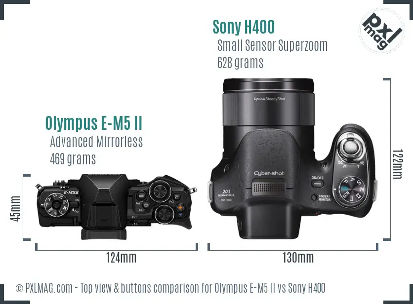 Olympus E-M5 II vs Sony H400 top view buttons comparison