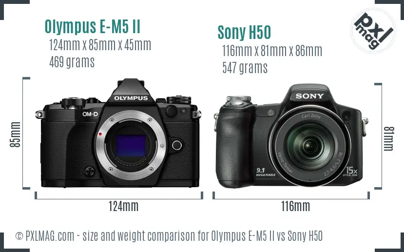 Olympus E-M5 II vs Sony H50 size comparison