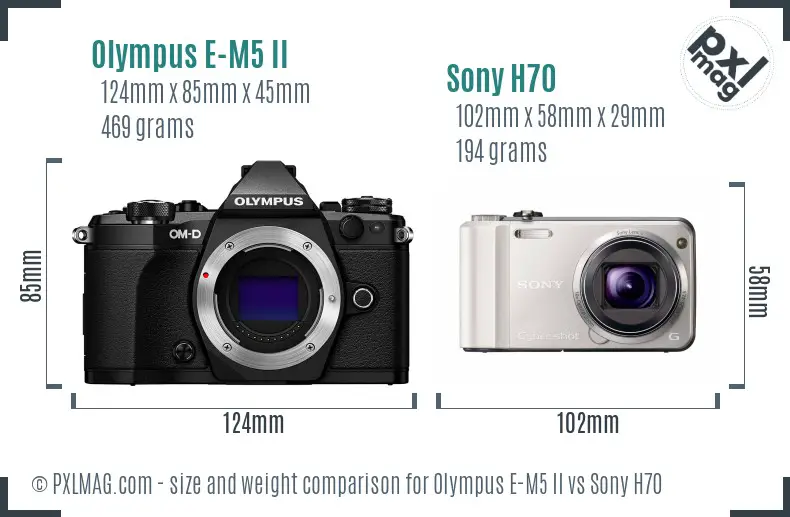 Olympus E-M5 II vs Sony H70 size comparison