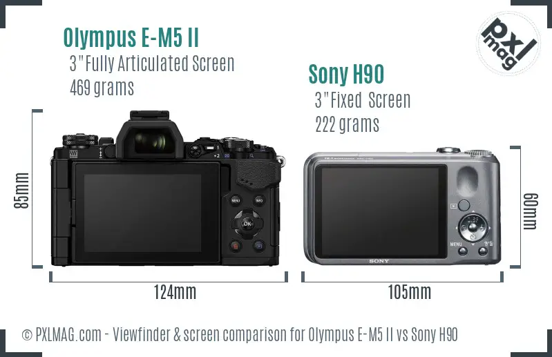 Olympus E-M5 II vs Sony H90 Screen and Viewfinder comparison