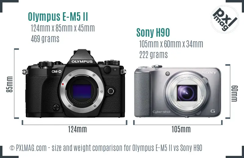 Olympus E-M5 II vs Sony H90 size comparison