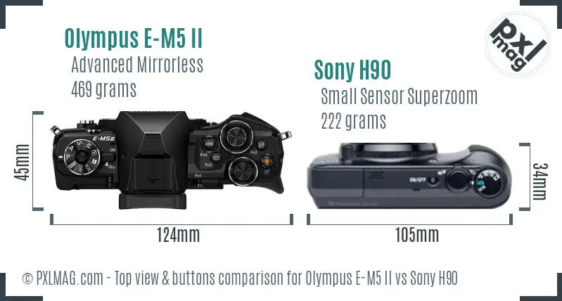 Olympus E-M5 II vs Sony H90 top view buttons comparison