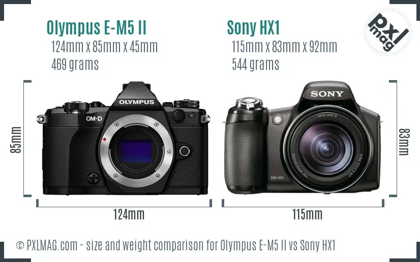 Olympus E-M5 II vs Sony HX1 size comparison