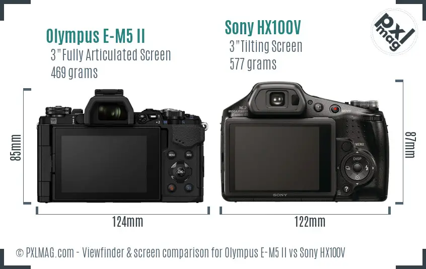 Olympus E-M5 II vs Sony HX100V Screen and Viewfinder comparison
